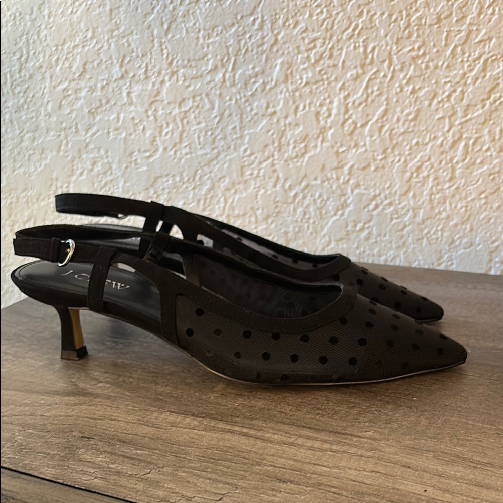 J. Crew Black Polka Dot Slingback Heels